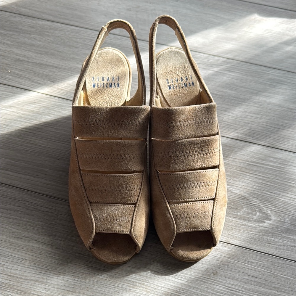 Stuart Weitzman Tan Wedged Sandal